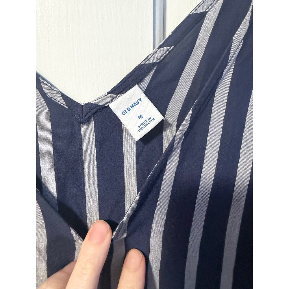 Old Navy Striped Tank Top Women Medium Navy Blue V-Neck - Picture 2 of 5